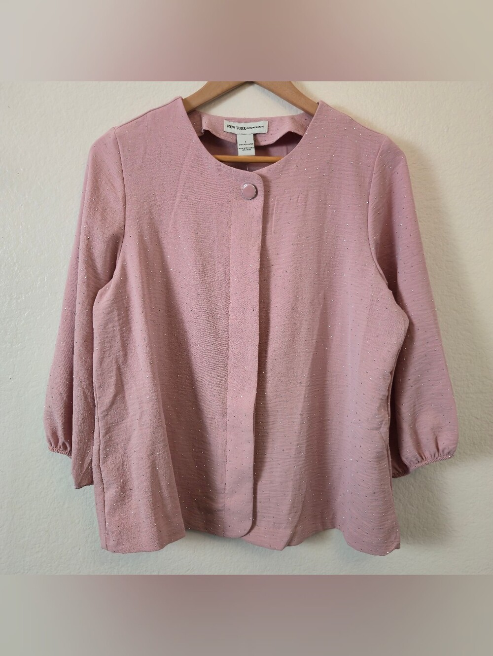 New York Clothing Company Pink Button-front ¾ Sleeve Blouse